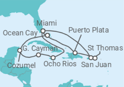14 Night Caribbean Cruise On MSC Seashore Departing From Miami itinerary map