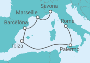 6 Night Mediterranean Cruise On Costa Toscana Departing From Savona itinerary map