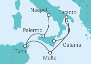 6 Night Mediterranean Cruise On Costa Fascinosa Departing From Catania Sicily itinerary map