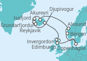14 Night Iceland Cruise On Nieuw Statendam Departing From Copenhagen itinerary map