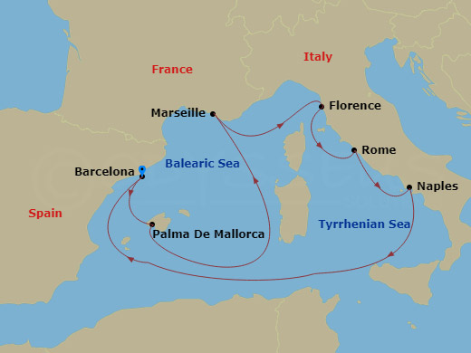 7 Night Mediterranean Cruise On Wonder of the Seas Departing From Barcelona itinerary map
