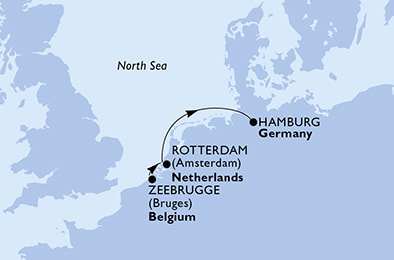 3 Night Northern Europe Cruise On MSC Preziosa Departing From Zeebrugge itinerary map