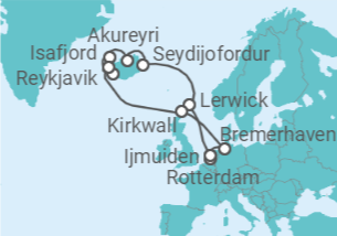 14 Night Iceland Cruise On Costa Favolosa Departing From Ijmuiden itinerary map