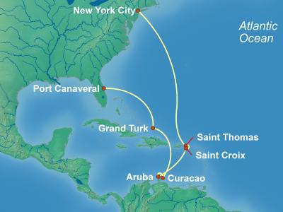 12 Night Caribbean Cruise On Carnival Venezia Departing From New York itinerary map