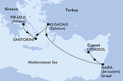 5 Night Eastern Mediterranean Cruise On MSC Musica Departing From Piraeus(Athens) itinerary map