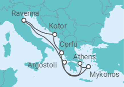 7 Night Greek Islands Cruise On Brilliance of the Seas Departing From Ravenna itinerary map