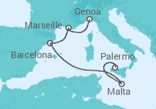 5 Night Mediterranean Cruise On MSC Grandiosa Departing From Palermo itinerary map