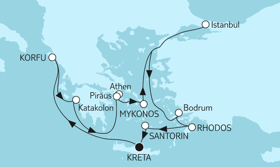 14 Night Mediterranean Cruise On Mein Schiff Herz Departing From Heraklion(Crete) itinerary map