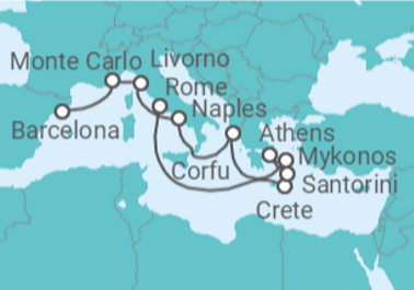 11 Night Mediterranean Cruise On Norwegian Dawn Departing From Civitavecchia Rome itinerary map