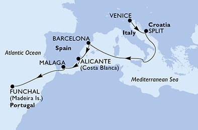 8 Night Repositioning Cruise On MSC Armonia Departing From Venice itinerary map