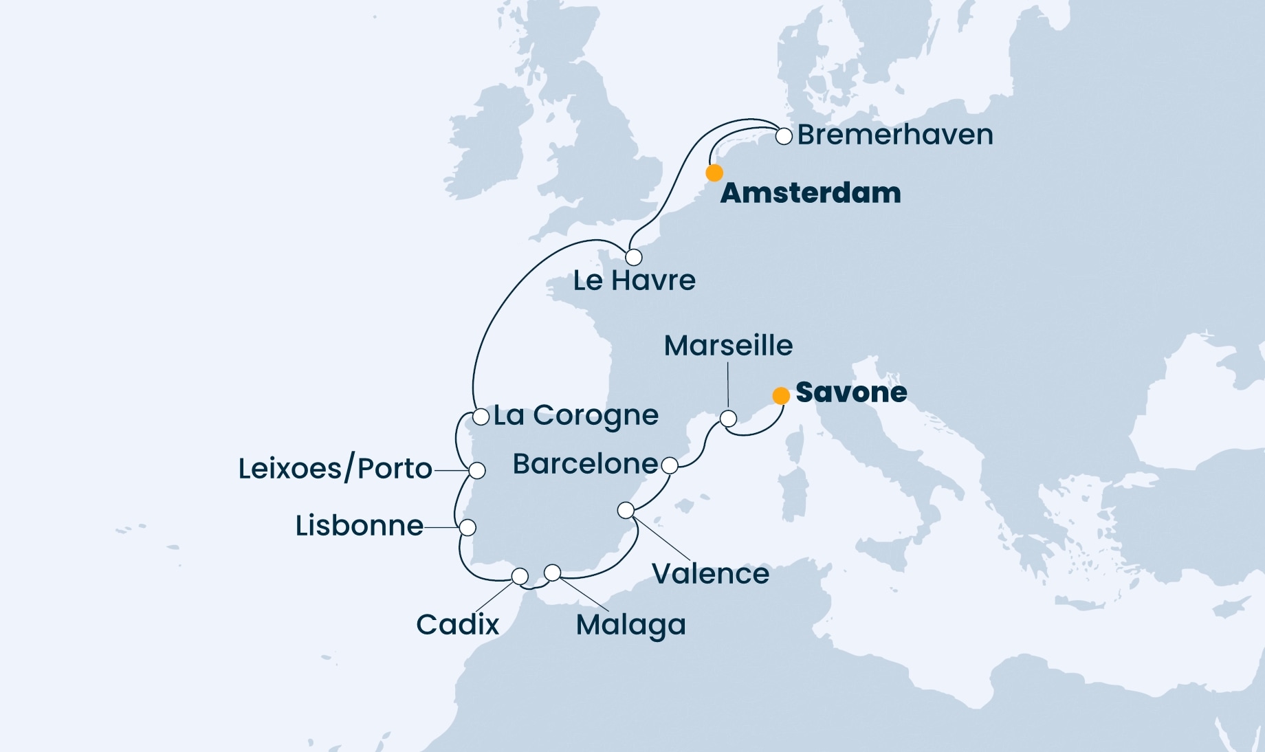 14 Night Repositioning Cruise On Costa Favolosa Departing From Savona itinerary map