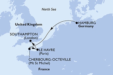 5 Night Northern Europe Cruise On MSC Preziosa Departing From Hamburg itinerary map