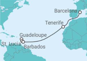 12 Night Transatlantic Cruise On Costa Fortuna Departing From Pointe-à-Pitre itinerary map