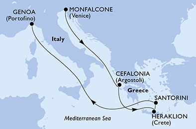 7 Night Mediterranean Cruise On MSC Opera Departing From Monfalcone itinerary map