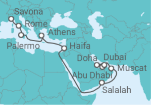 19 Night Repositioning Cruise On Costa Toscana Departing From Savona itinerary map
