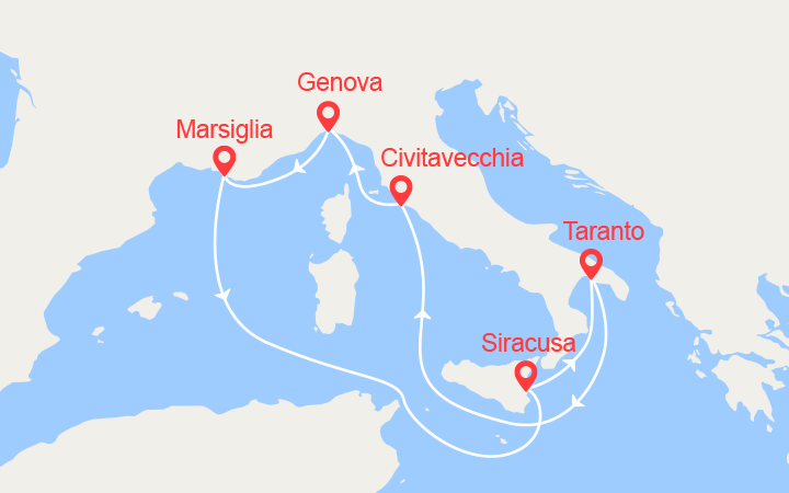 7 Night Mediterranean Cruise On MSC Splendida Departing From Genoa itinerary map