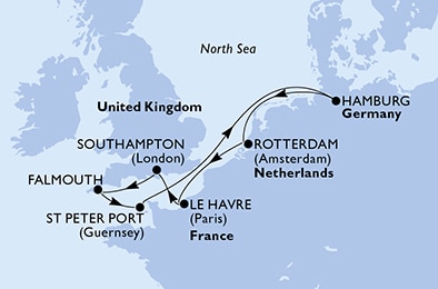 9 Night Northern Europe Cruise On MSC Euribia Departing From Hamburg itinerary map