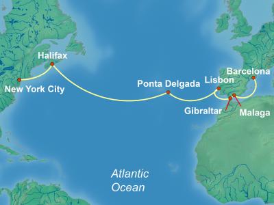 15 Night Transatlantic Cruise On Carnival Venezia Departing From Barcelona itinerary map
