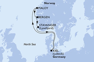 7 Night Norwegian Fjords Cruise On MSC Preziosa Departing From Kiel itinerary map