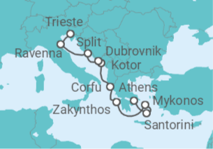 9 Night Mediterranean Cruise On Norwegian Pearl Departing From Piraeus(Athens) itinerary map