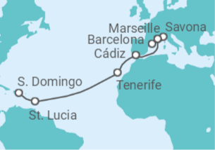 16 Night Transatlantic Cruise On Costa Pacifica Departing From Barcelona itinerary map