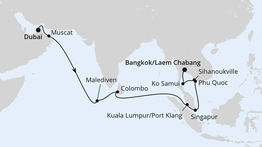 21 Night Repositioning Cruise On AIDAstella Departing From Dubai itinerary map