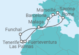 14 Night Canary Islands Cruise On Costa Fortuna Departing From Savona itinerary map