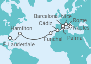 20 Night Transatlantic Cruise On Queen Elizabeth Departing From Fort Lauderdale itinerary map
