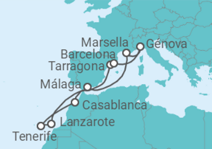 11 Night Canary Islands Cruise On MSC Magnifica Departing From Tarragona itinerary map