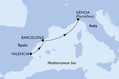 3 Night Mediterranean Cruise On MSC Bellissima Departing From Valencia itinerary map