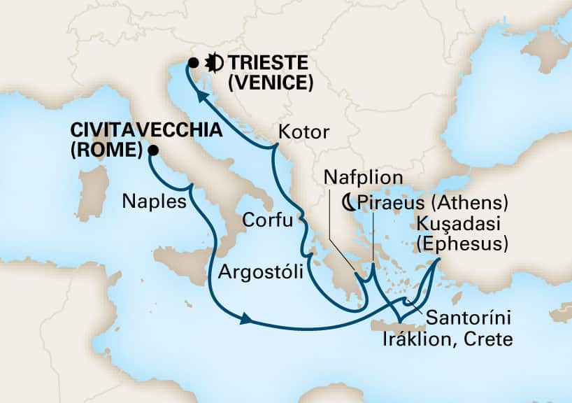 12 Night Mediterranean Cruise On Oosterdam Departing From Civitavecchia Rome itinerary map