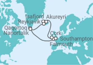 16 Night Iceland Cruise On Caribbean Princess Departing From Southampton itinerary map