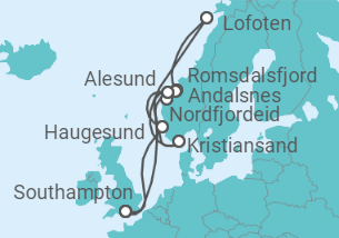 12 Night Norwegian Fjords Cruise On Aurora Departing From Southampton itinerary map