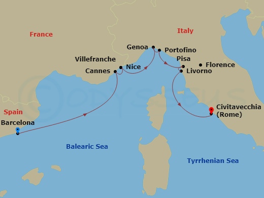 7 Night Mediterranean Cruise On Enchantment of the Seas Departing From Barcelona itinerary map