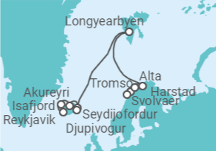12 Night Iceland Cruise On Norwegian Star Departing From Reykjavik itinerary map