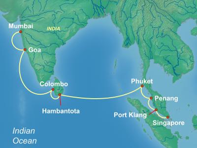 12 Night Repositioning Cruise On Celebrity Millennium Departing From Mumbai itinerary map