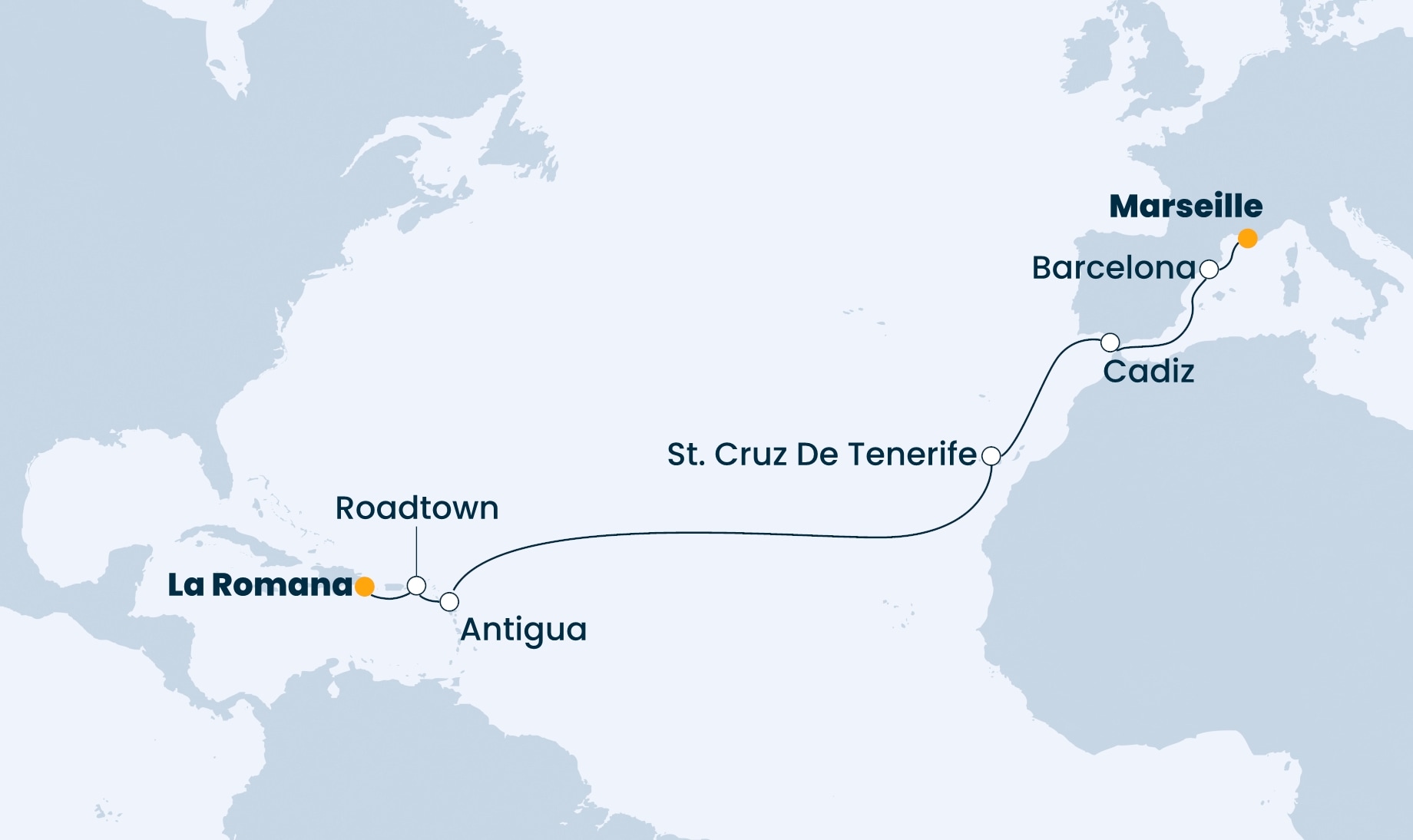 13 Night Transatlantic Cruise On Costa Pacifica Departing From La Romana itinerary map