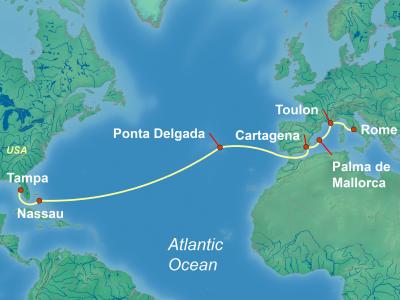 15 Night Transpacific Cruise On Celebrity Constellation Departing From Civitavecchia Rome itinerary map