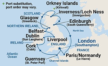 12 Night British Isles Cruise On Emerald Princess Departing From Southampton itinerary map