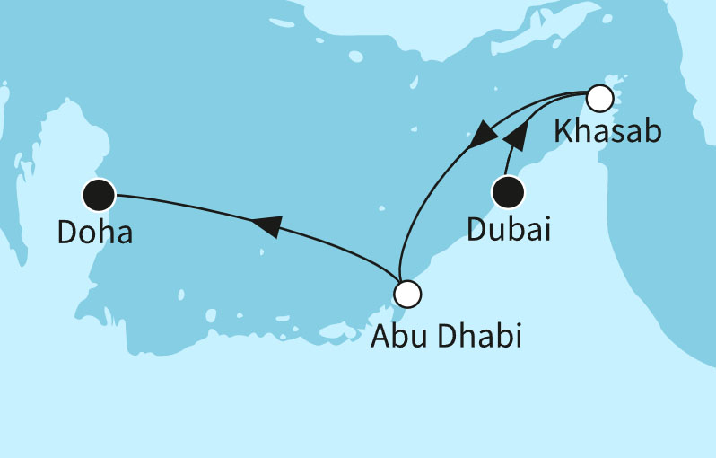 7 Night Middle East Cruise On Mein Schiff 6 Departing From Dubai itinerary map