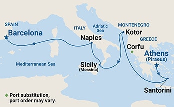 7 Night Mediterranean Cruise On Regal Princess Departing From Piraeus(Athens) itinerary map
