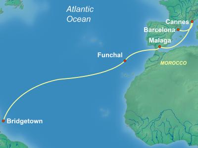 12 Night Transatlantic Cruise On Rhapsody of the Seas Departing From Barcelona itinerary map