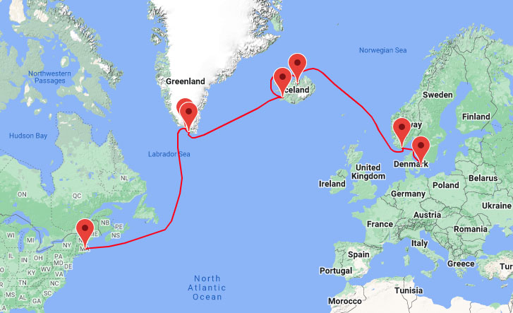 14 Night Transatlantic Cruise on Serenade of the Seas Departing Copenhagen itinerary map