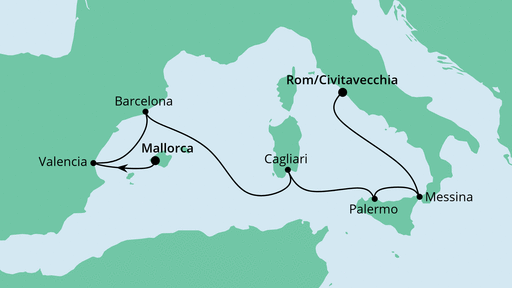 8 Night Mediterranean Cruise On AIDAblu Departing From Palma de Mallorca itinerary map