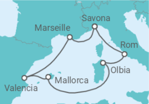 7 Night Mediterranean Cruise On Costa Pacifica Departing From Palma de Mallorca itinerary map