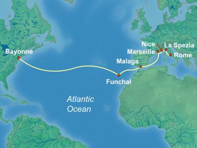 15 Night Transatlantic Cruise On Enchantment of the Seas Departing From Cape Liberty itinerary map