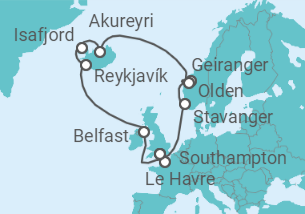 14 Night Iceland Cruise On Norwegian Prima Departing From Southampton itinerary map
