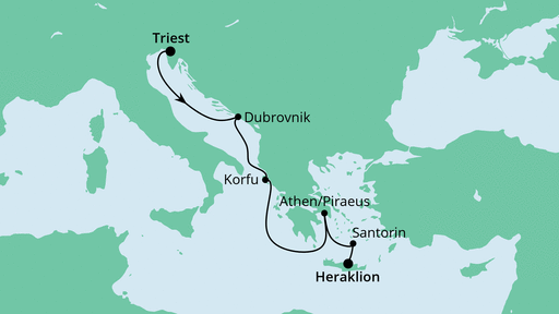 8 Night Eastern Mediterranean Cruise On AIDAblu Departing From Trieste itinerary map