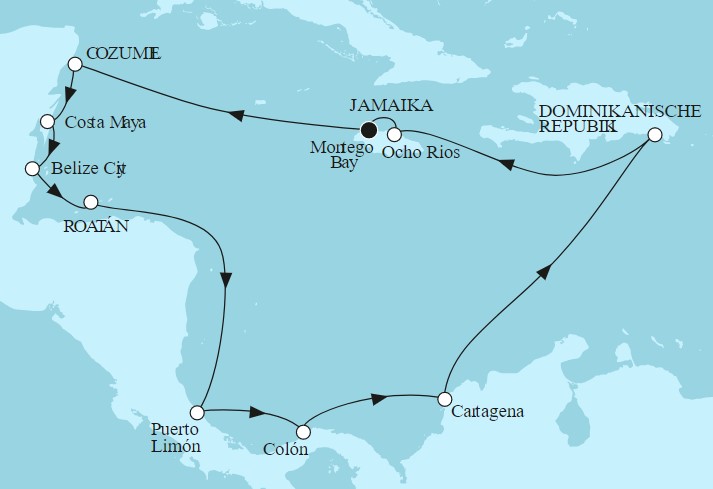 14 Night Caribbean Cruise On Mein Schiff 1 Departing From Montego Bay itinerary map