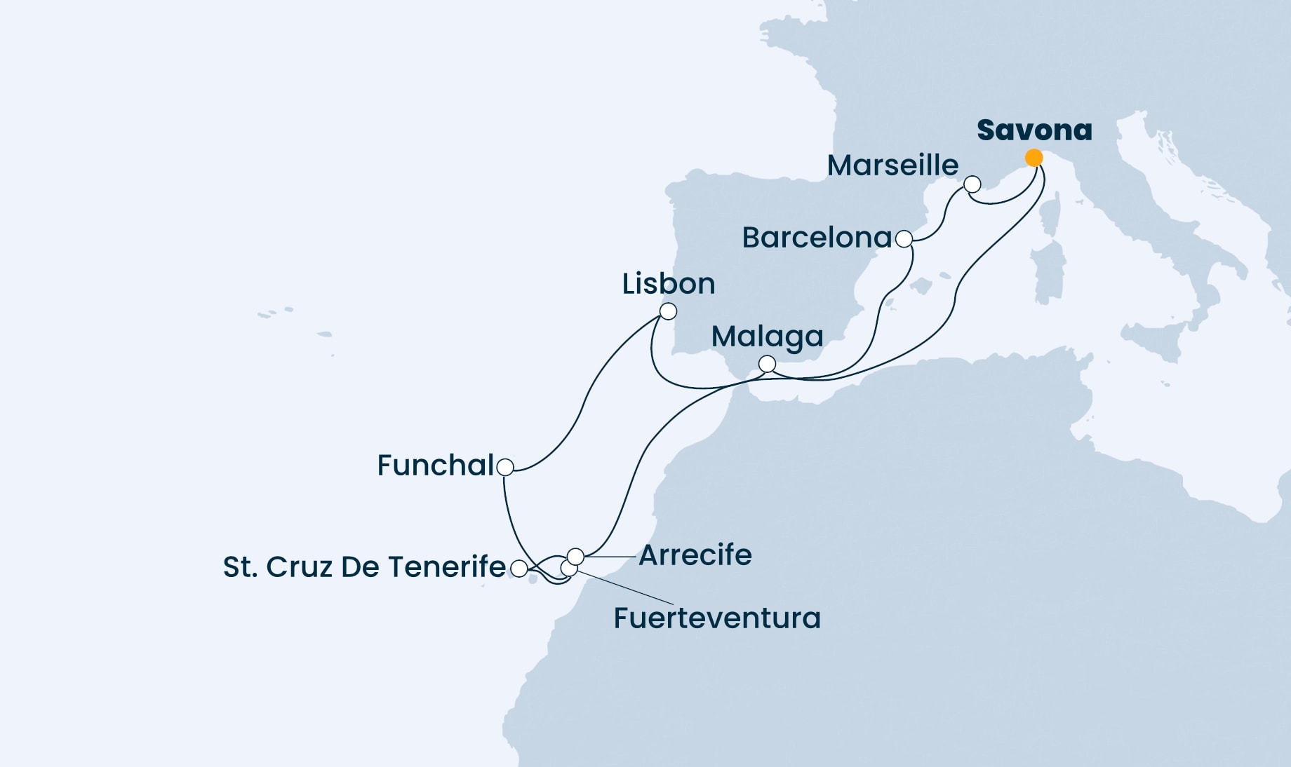14 Night Mediterranean Cruise On Costa Pacifica Departing From Savona itinerary map